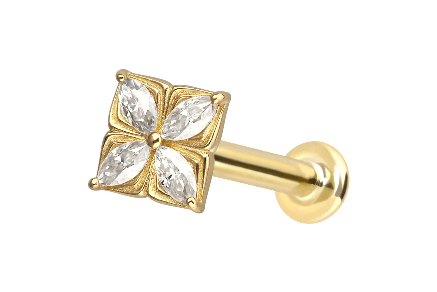 14 Karat Gold Labret Piercing mit Innengewinde MOISSANIT-BLUME